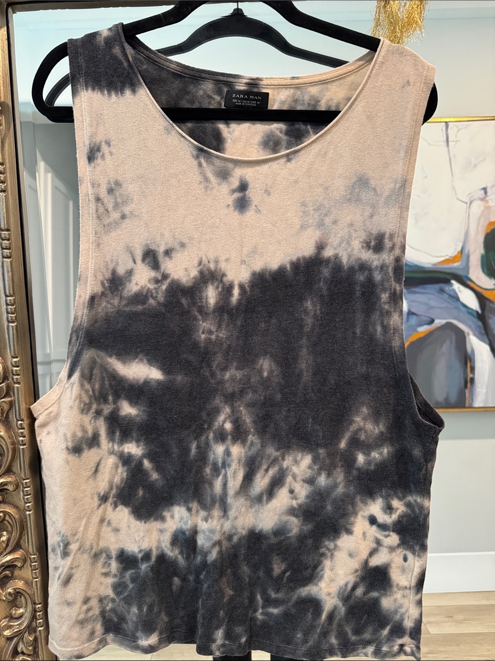 Zara Black and Cream Tie-Dye Muscle Tank